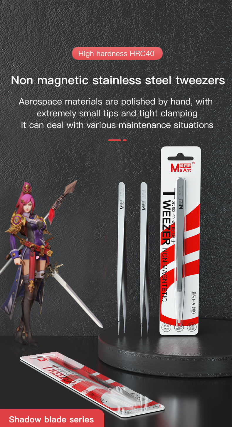 MaAnt Shadow Blade Series Non Magnetic Stainless Steel Tweezers