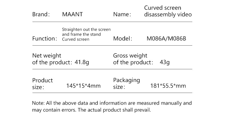 MaAnt M086 Curved Screen Disassembly Piece