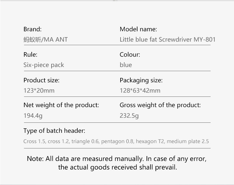MaAnt MY081 Little Blue Fat Screwdriver