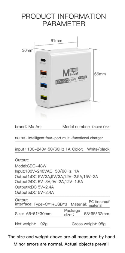 MaAnt Four-Port Multi Functional Fast Charging Appliance