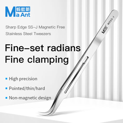 MaAnt SS-J  Sharp Edge Magnetic Free Stainless Steel Tweezers
