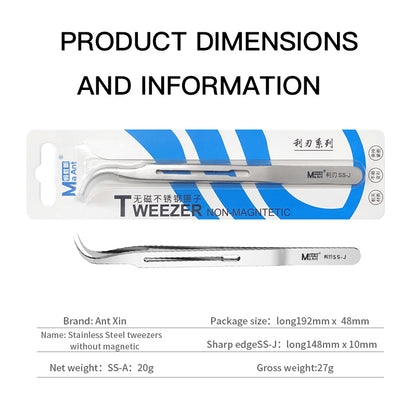 MaAnt SS-J  Sharp Edge Magnetic Free Stainless Steel Tweezers