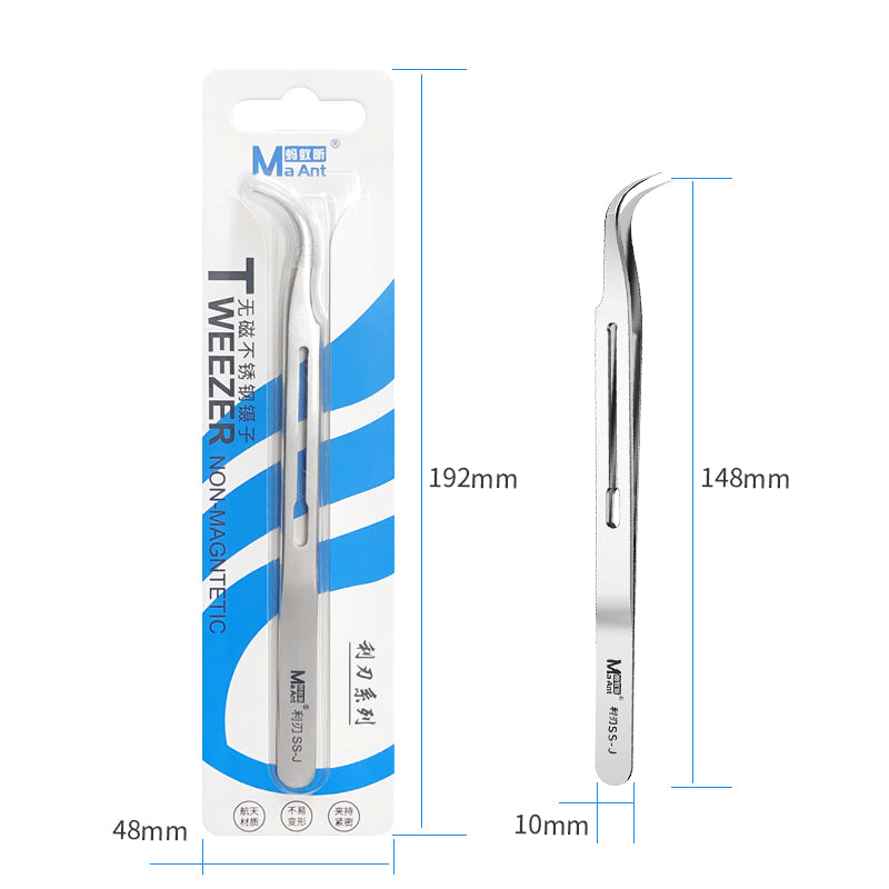 MaAnt SS-J  Sharp Edge Magnetic Free Stainless Steel Tweezers
