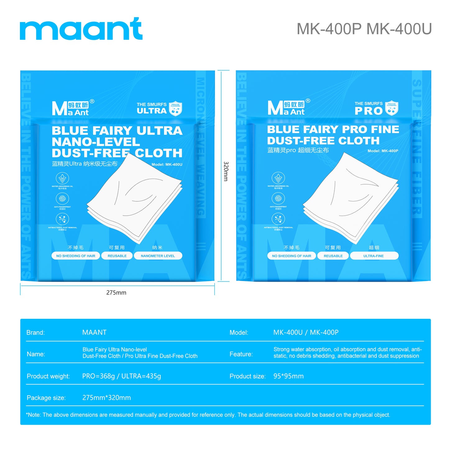 MaAnt MK-400 Nanometer Sized Dust-Free Cloth